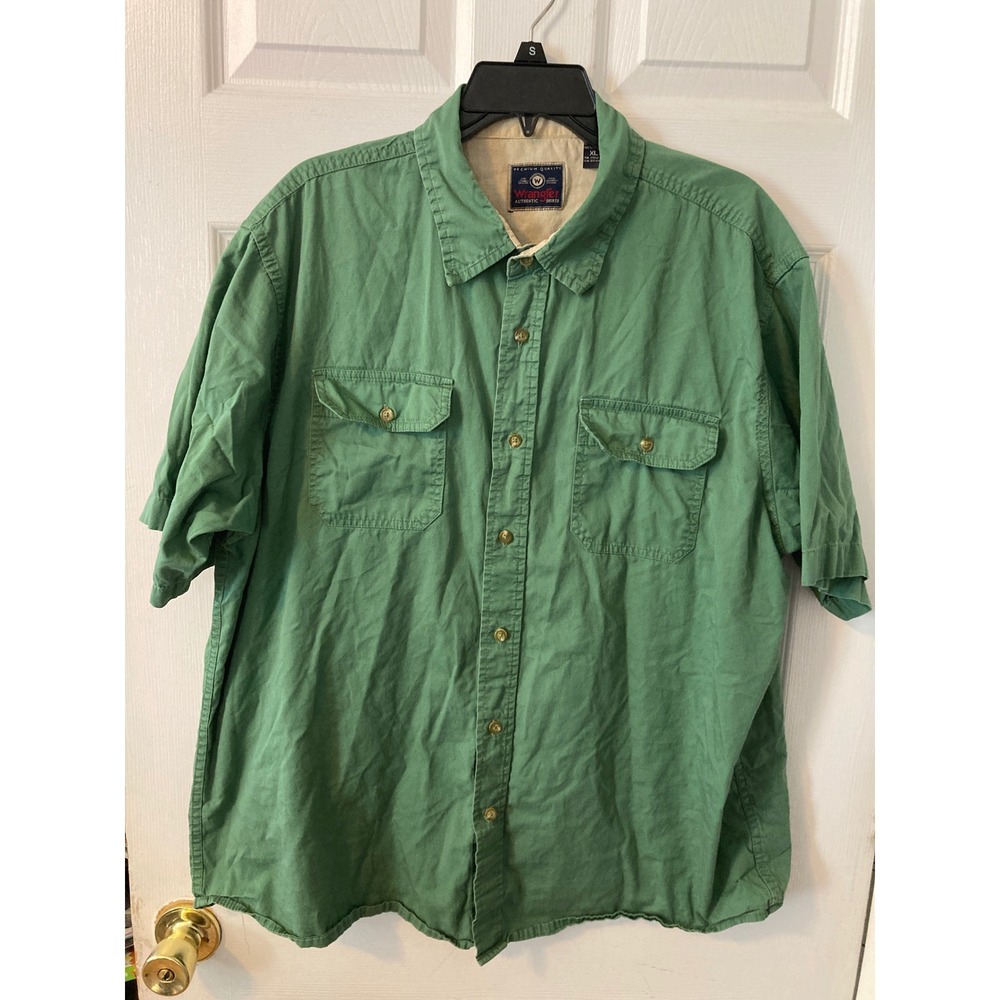 Wrangler Authentic Shirts Mens XL Green Short Sleeve Button Down Cotton Shirt